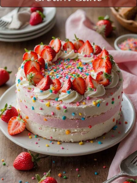 Strawberry Funfetti Ice Cream Cake