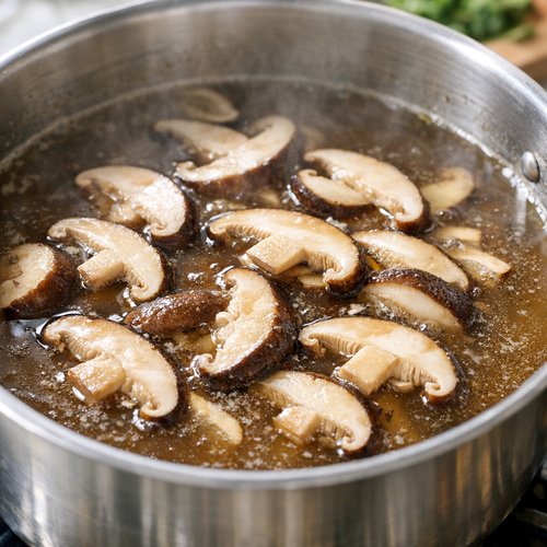 Step 7: Add Fresh Mushrooms to Broth and Cool