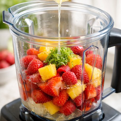 Step 3: Combine Fruit, Syrup, and Citrus in Your Blender