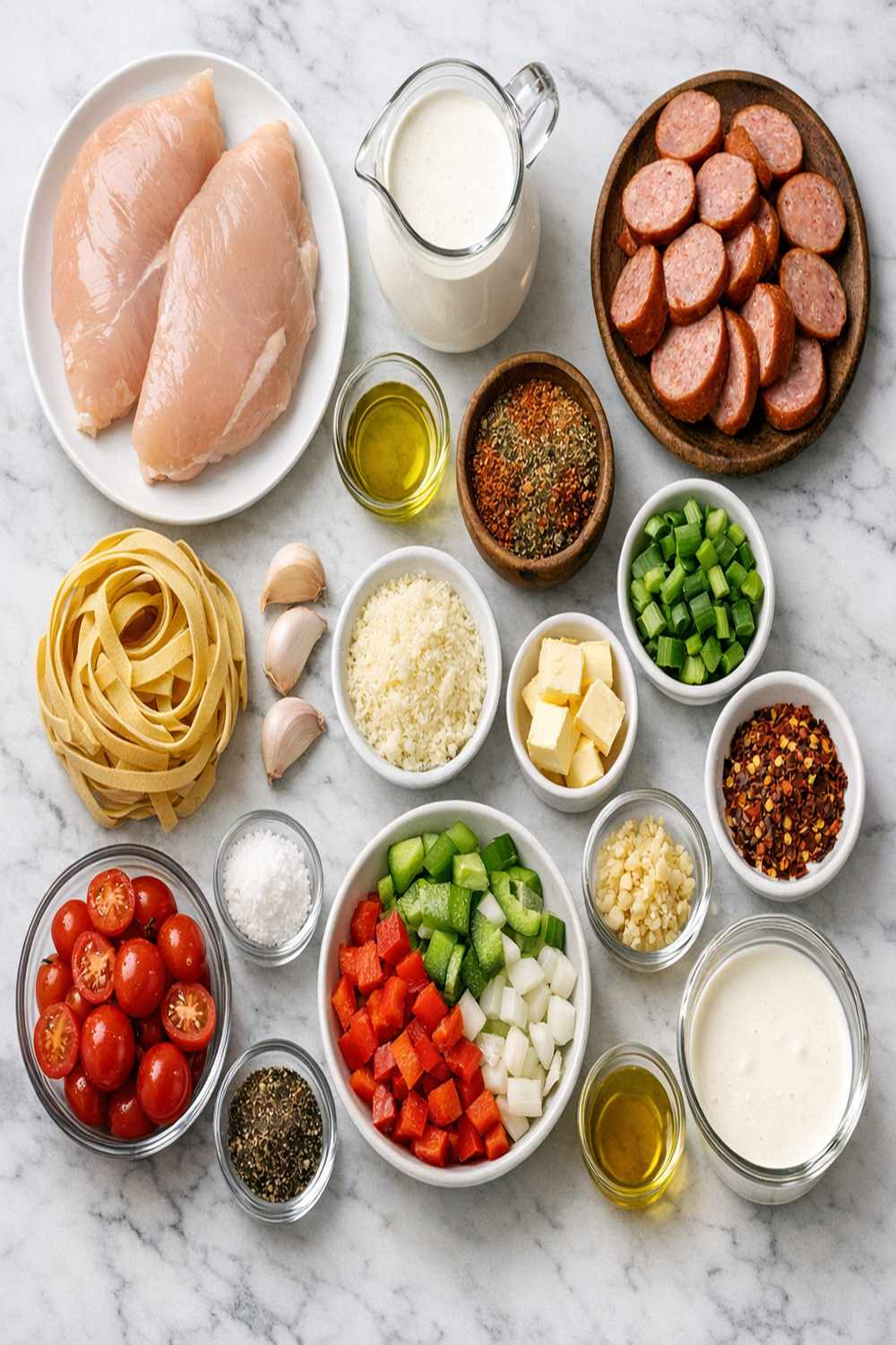Creamy Cajun Chicken And Sausage Pasta Recipe ingredients